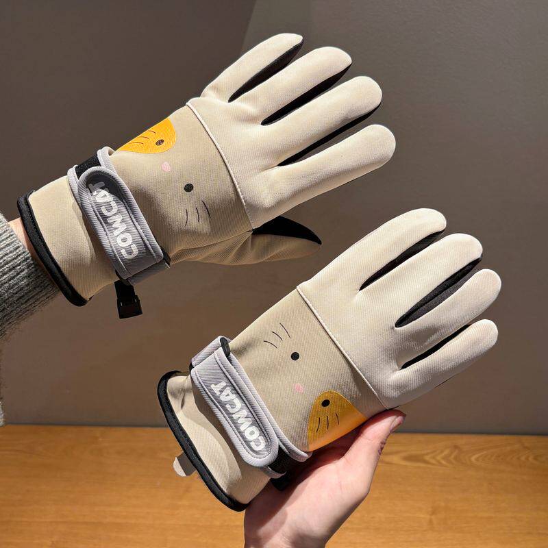 手套女士冬季小猫可爱加绒加厚保暖骑行防冻御寒秋冬天骑车可触屏