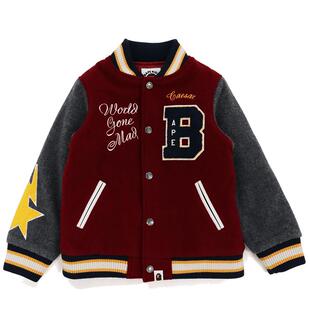 BAPE童装秋冬字母刺绣STA星星贴布毛呢拼接棒球服外套夹克341601H