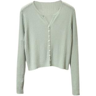 春夏季新款冰丝防晒开衫女针织外套短款长袖薄外搭披肩上衣空调衫