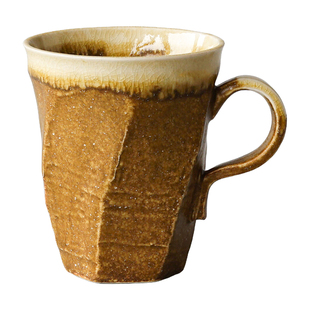 西田木雨 岩浆马克杯 进口创意窑变手作耳杯不规则面取粗陶杯子