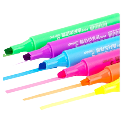 【得力S600荧光笔】6色速干抗晕染斜头大容量 持久不褪色 手帐涂鸦 / 单词标记 / 办公文件提亮多场景适用