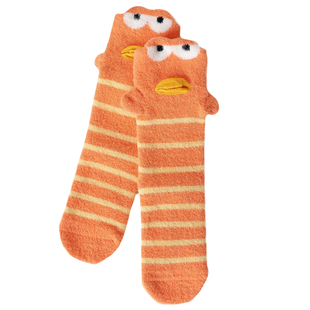 秋冬季袜子女可爱丑萌卡通呆呆鱼中筒袜堆堆加绒加厚居家睡眠日系