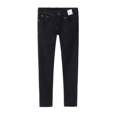 韩国个性做旧深灰小脚冬季牛仔裤男明星同款复古修身小脚铅笔裤潮