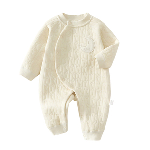 婴儿夹棉连体衣秋季双层宝宝长袖衣服纯棉a类男宝女宝秋冬爬爬服