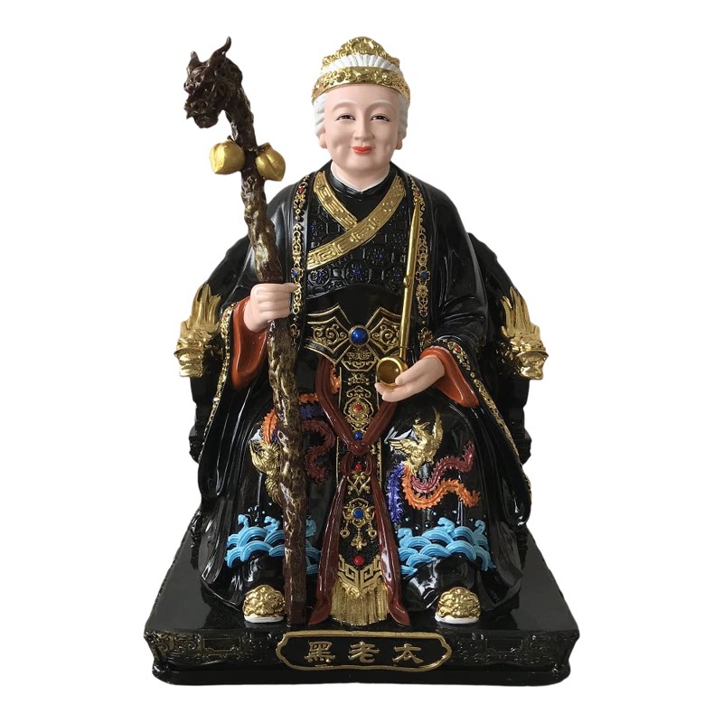 彩绘树脂龙拐黑老太神像桌面摆件