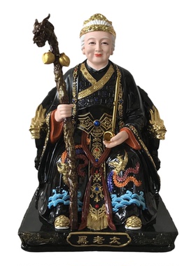 彩绘树脂龙拐黑老太神像桌面摆件