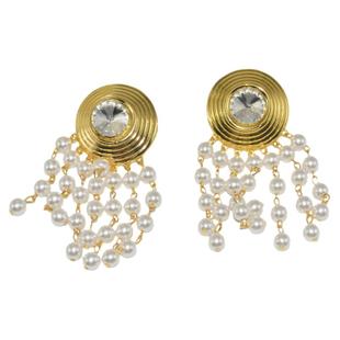 欧美夸张复古多层珍珠流苏耳环个性重工耳夹金属大号圆形闪钻耳钉