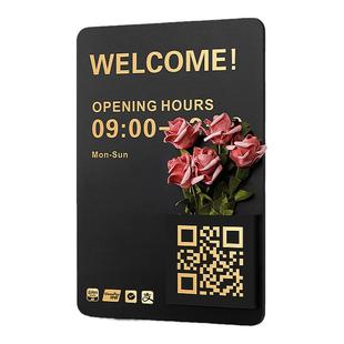 营业时间告示牌店铺上班时间玻璃贴门牌美容院上下班工作温馨提示挂牌餐厅饭店门口广告展示招牌插花装饰牌子