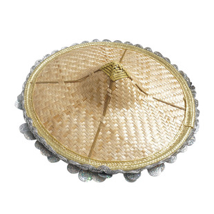 竹编红色花腰帽子大人舞台表演道具广场儿童演出傣族舞蹈斗笠草帽