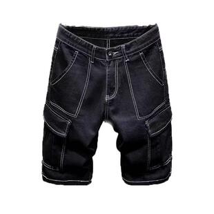 夏季薄款黑色工装牛仔短裤男五分中裤2024年新款半截马裤子男潮牌