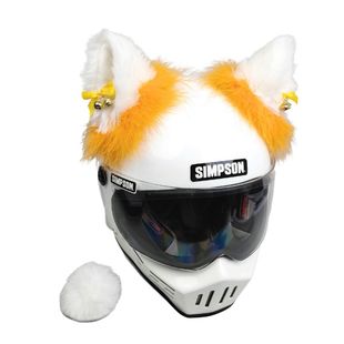 橙白羽毛头盔猫耳朵装饰可拆卸尖毛绒可爱机车滑雪冰球摩托电动车