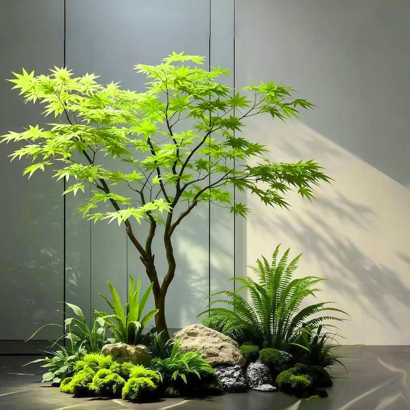 仿真绿枫树鸡爪槭枯山水盆景假树落地摆件茶室室内绿植造景装饰