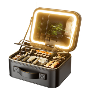 高级LED带镜子化妆包女大容量分区收纳化妆箱出门旅行便携洗漱包