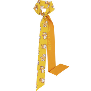 黄色柯基编发长丝巾发带女外出绑发绑包领巾腰带飘带发箍扎头发饰