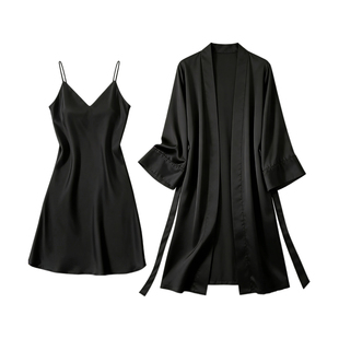 高级感冰丝睡衣女士新款黑色交叉美背睡裙御姐轻熟绝美套装带胸垫