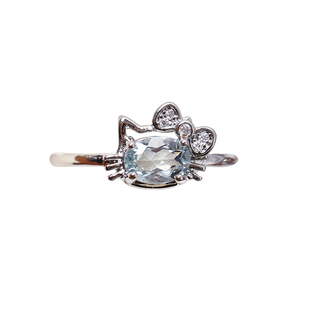 工厂福利 天然天空蓝托帕石镀银镶嵌小猫款戒指 女彩宝水晶指环