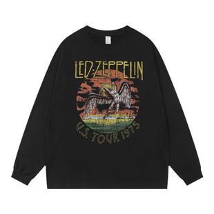 Led Zeppelin齐伯林飞艇pink floyd小领口queen摇滚乐队长袖T恤男