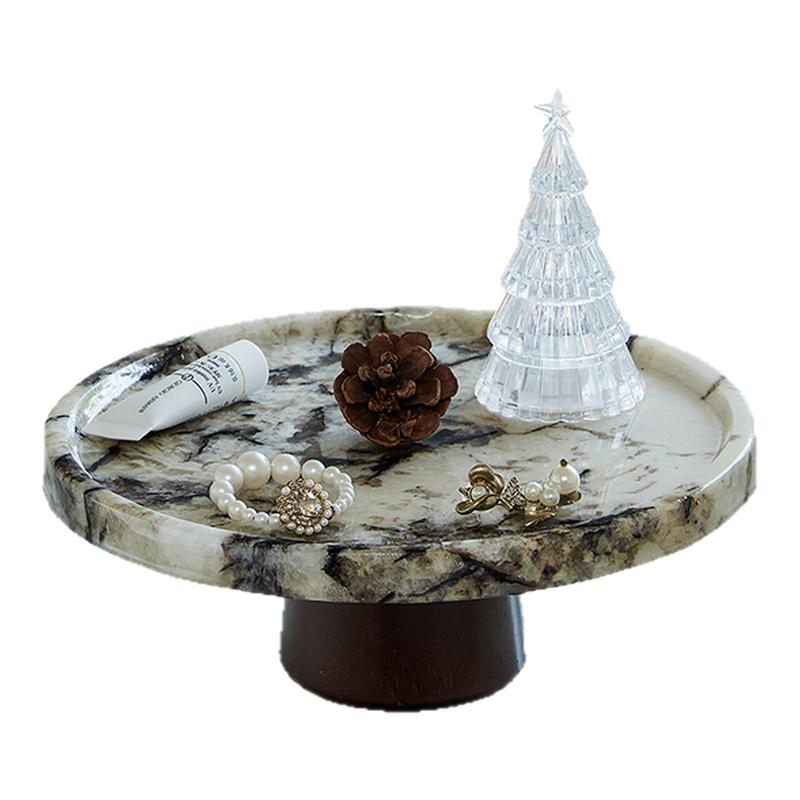 天然大理石高脚水果盘高级感香薰首饰托盘入户玄关收纳摆件置物架