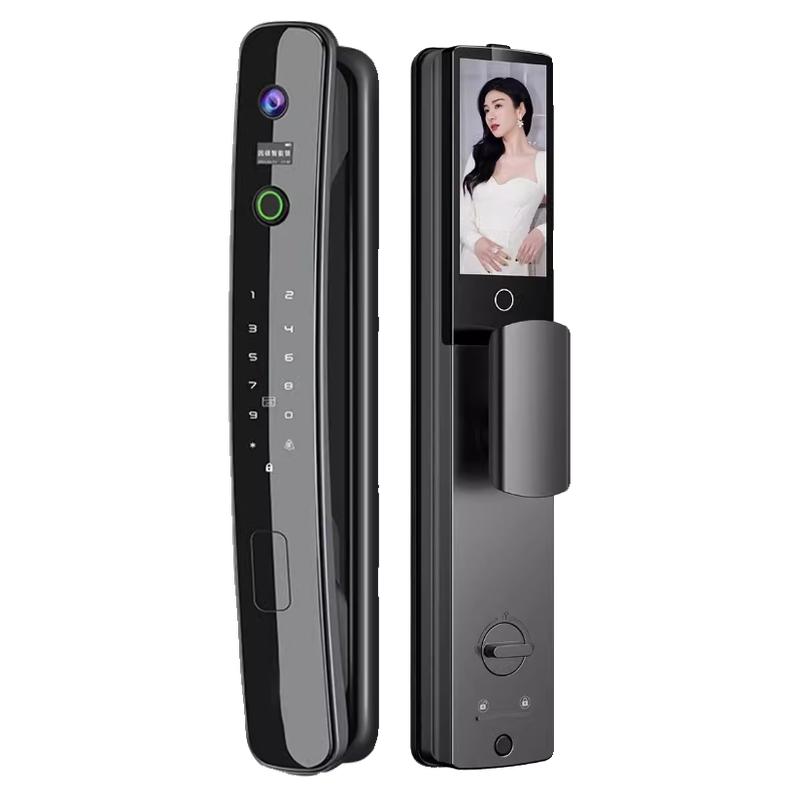 因硕全自动半自动智能3D人脸木门防盗门可视猫眼电子指纹密码锁