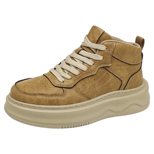 男鞋秋冬款内增高鞋子男加绒高帮鞋男款韩版潮流软底中帮板鞋冬季