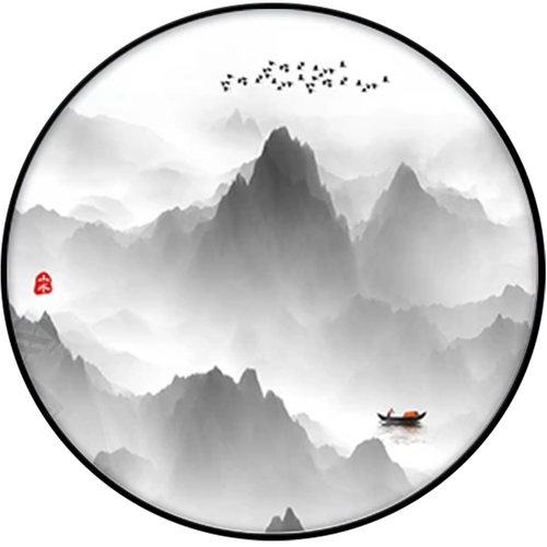 新中式圆形水墨山水装饰墙画禅意进门玄关茶室书房高端办公室挂画