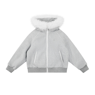 FDR官方店 羊毛单面呢毛领连帽羽绒服女款冬季面包服外套男款