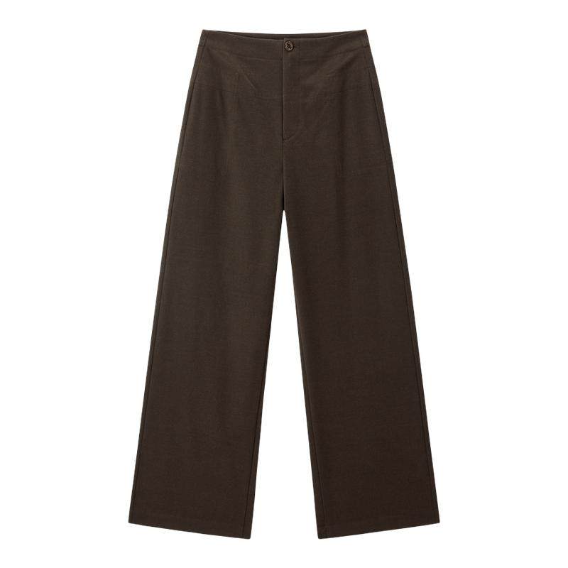 太平鸟高腰磨毛直筒裤2025秋冬新款遮肉显瘦柔软保暖阔腿休闲裤*