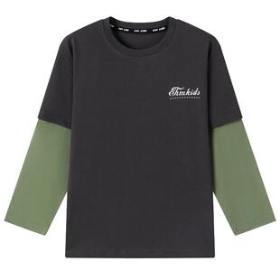 小象汉姆童装男童长袖T恤假两件儿童全棉打底衫2026春装新款洋气