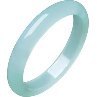 周六福天空蓝玉髓手镯宽条新中式国风女神节礼物送女友