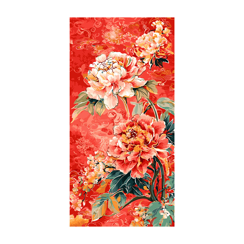 自油自画数字油画diy填色手工填充手绘油彩玄关装饰画 云纹牡丹颂