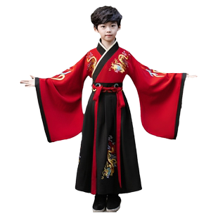 儿童古装汉服男童秋冬少爷侠客服古风唐装演出服红色公子2025新款