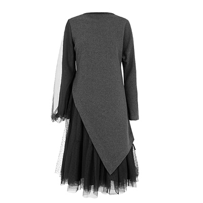 sdeer波点网纱拼接两件套连衣裙