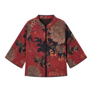 高端香云纱上衣女2025春夏新款印花立领桑蚕丝真丝妈妈新中式外套