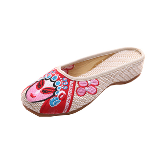 亚麻拖鞋老北京布鞋民族风绣花鞋居家外穿包头布凉拖妈妈女鞋春夏