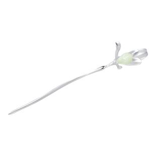 入梦s925纯银玉兰花发簪子和田玉盘发钗复古典汉服宫装戏曲头饰女