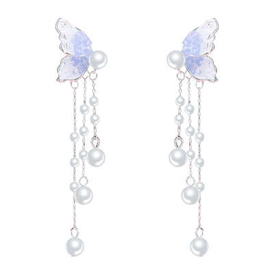 925银针渐变蓝色水晶蝴蝶耳环女