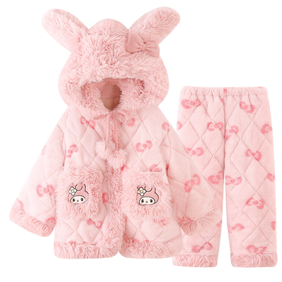 儿童新款三层夹棉冬季睡衣珊瑚绒