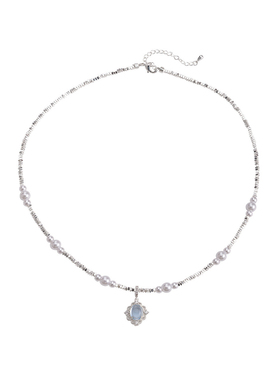 蓝色碎银子珍珠项链锁骨链新款女