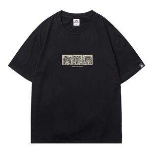 丛林老虎夏季卡通老虎圆领短袖男潮流设计感小众宽松大码纯棉T恤