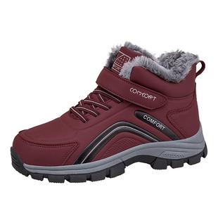 意尔康老人鞋女鞋冬季防滑雪地靴加绒保暖大棉鞋中老年妈妈运动鞋