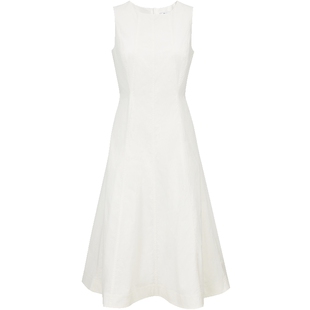 ONLY2026春季新款赫本风后腰弹力镂空收腰A字白色中长款连衣裙女