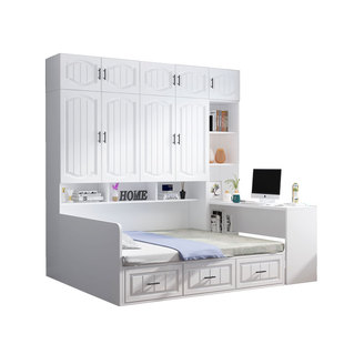 榻榻米衣柜床实木小户型书桌组合儿童床衣帽间卧室储物床柜一体床