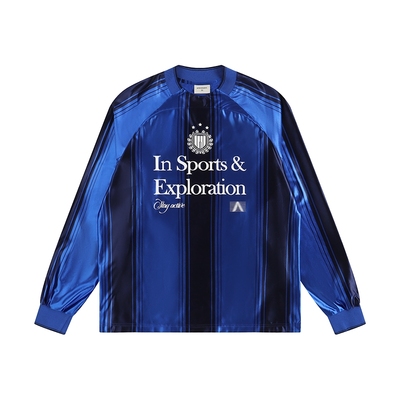 蓝色球衣男美式复古户外运动T恤