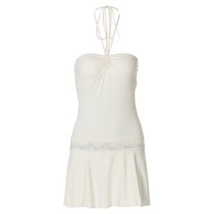 gusty法式浪漫挂脖系带连衣裙复古y2k纯欲辣妹蕾丝拼接A字吊带裙