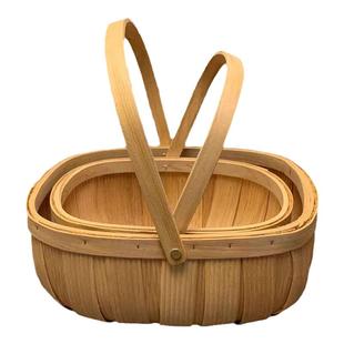 月子鸡蛋花篮节日插花手提鲜花篮水果礼品木片编织收纳篮月子礼篮