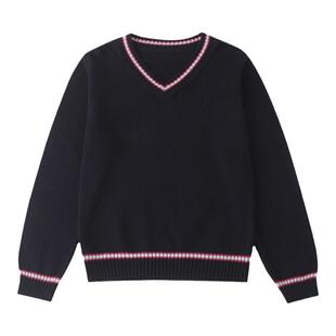 英伦校服 男女童春秋薄款打底衫V领套头毛衣 学生纯棉针织衫