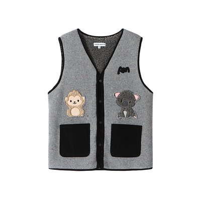 Andrea Martin可爱灰色针织V领马甲外套女25秋冬新款