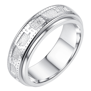 可转动925纯银戒指男士六字真言个性转运潮闭口箴言指环霸气佛系