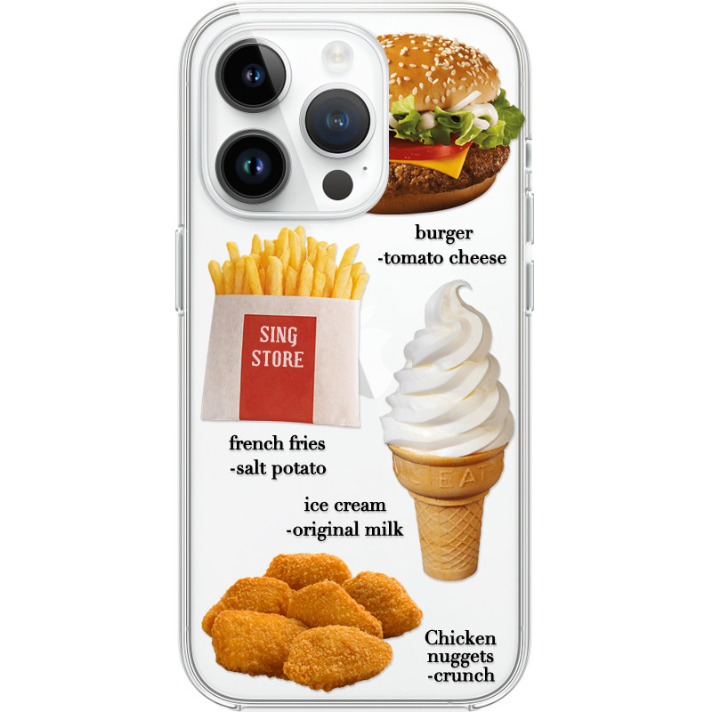 SINGSTORE韩国ins小众复古汉堡薯条炸鸡适用iphone17苹果16手机壳15promax新款透明硅胶13全包防