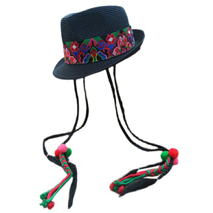 普做原创小众中国民族风出游女式刺绣花草帽子旅拍防晒个性遮阳帽